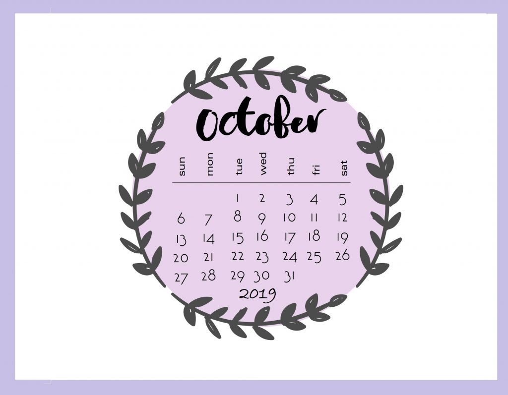 Cute Printable 2019 October Calendar