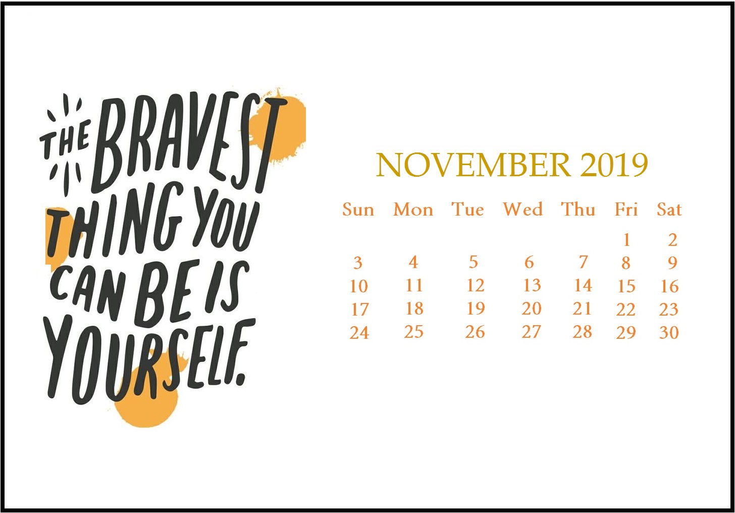 Decorative November 2019 Calendar Designs