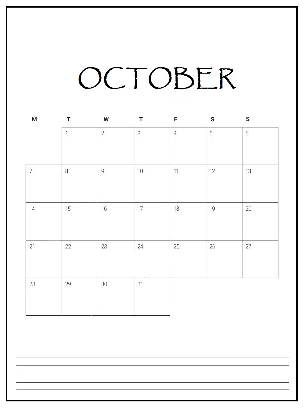 Editable October 2019 Monthly Planner
