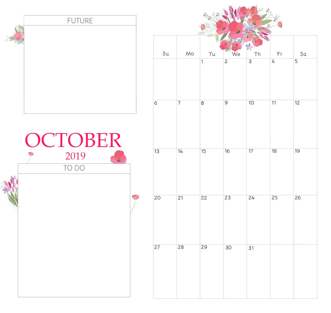 Floral October 2019 Calendar Cute