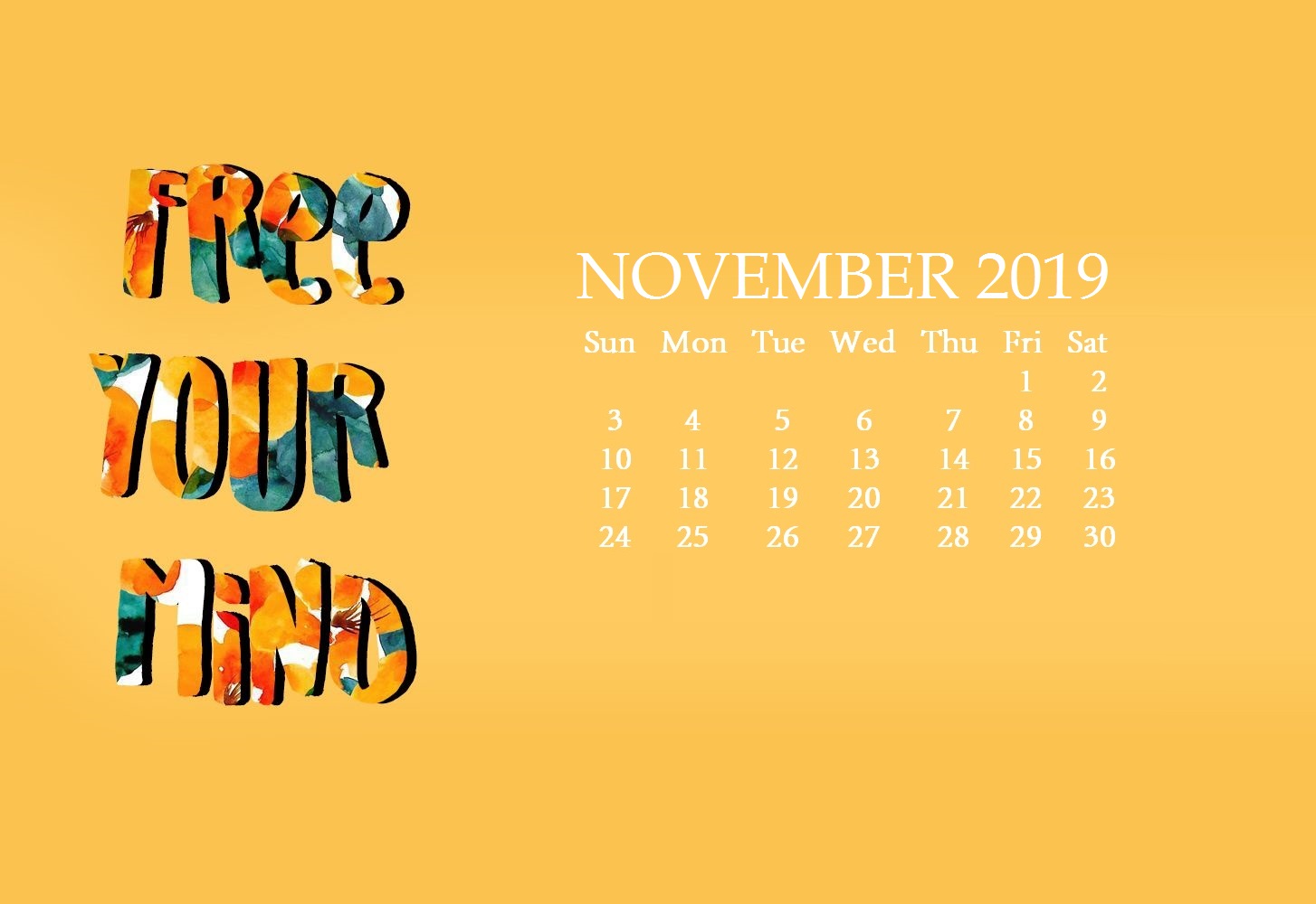 November 2019 Cute Background Calendar