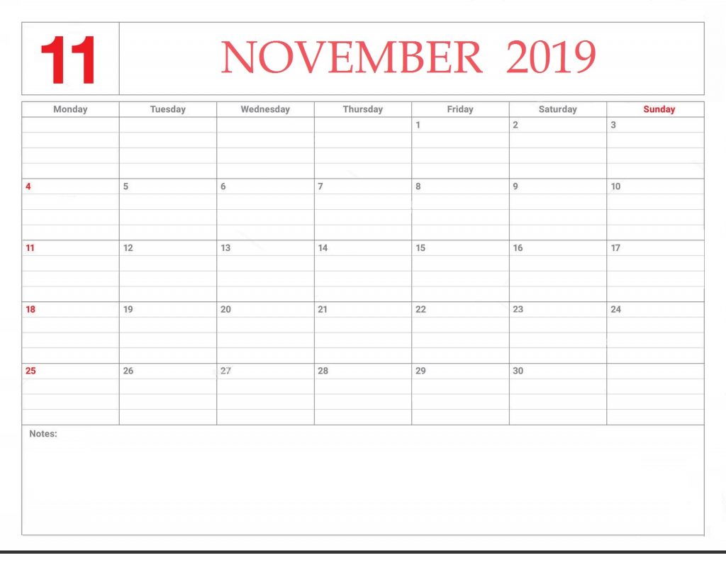 November 2019 Office Desk Calendar