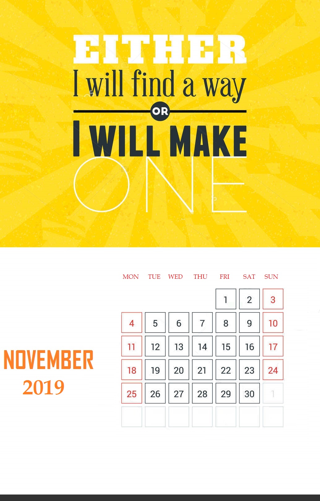 November 2019 Wall Calendar With Quotes