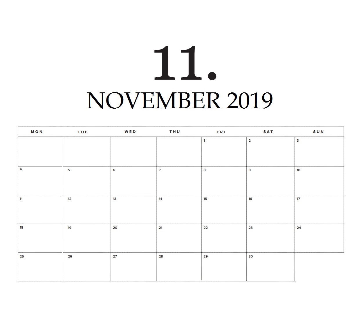 November Wall Calendar 2019 Printable