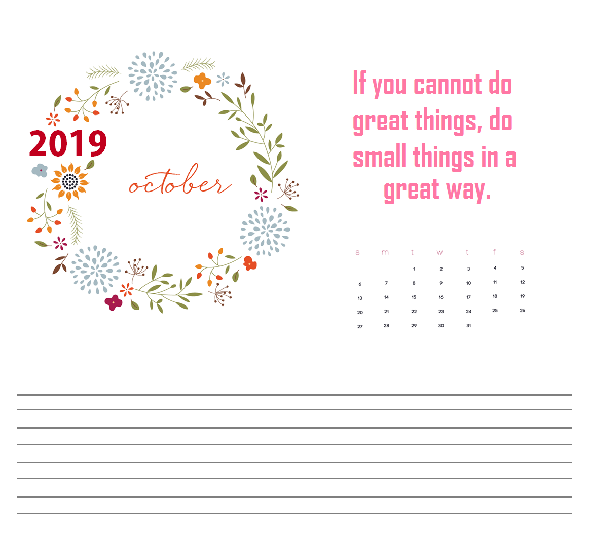 October 2019 Quotes Calendar For Desk