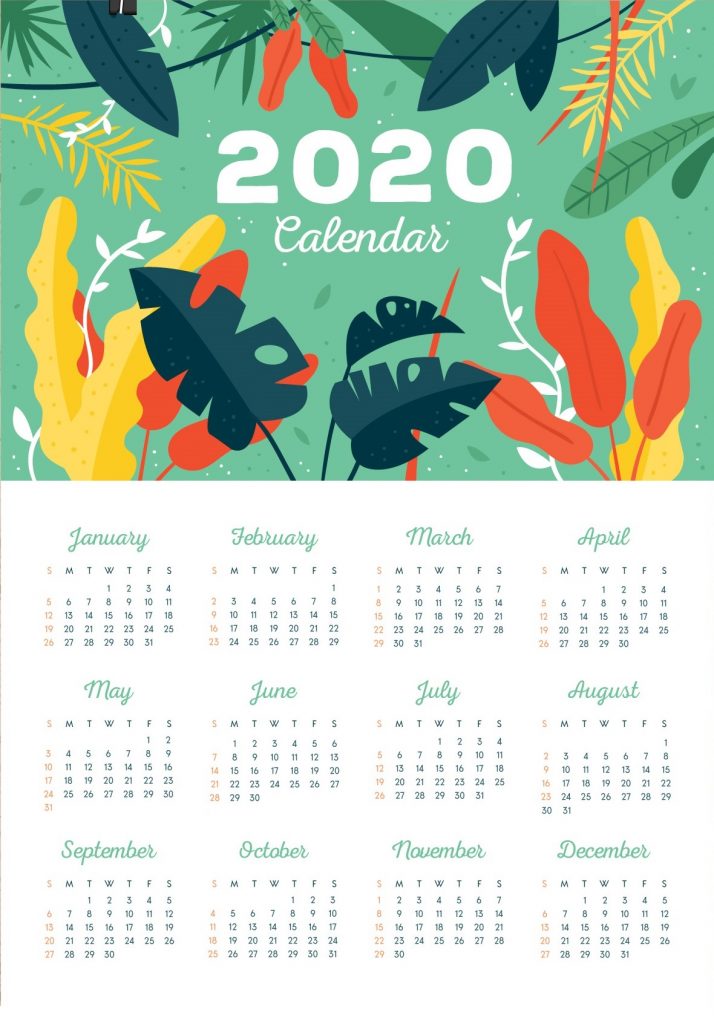 One Page 2020 Free Calendar