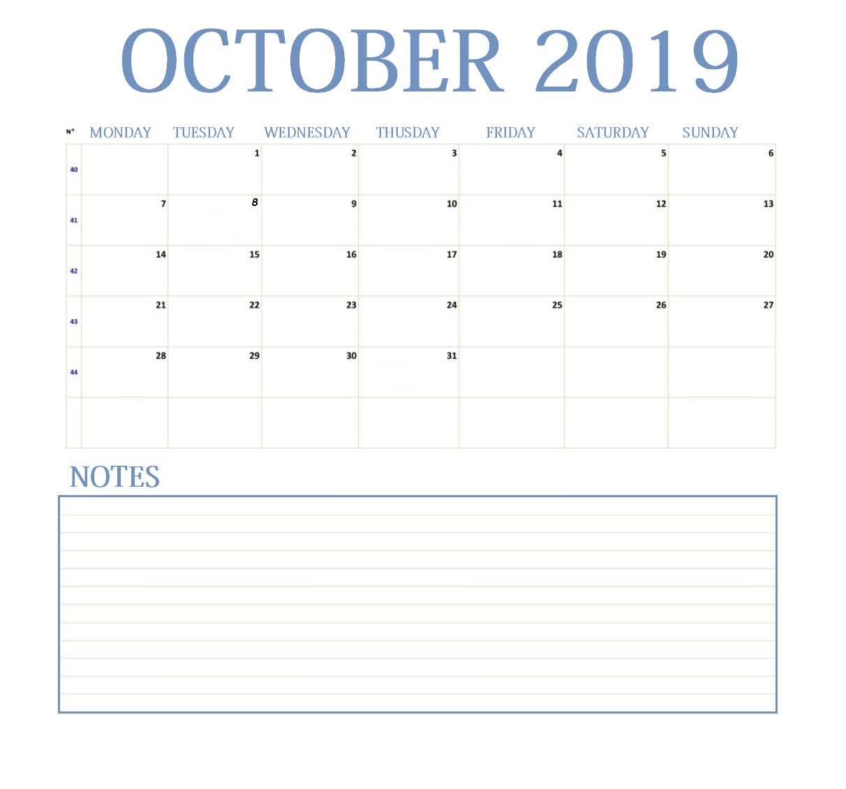 Online October 2019 Edit Calendar