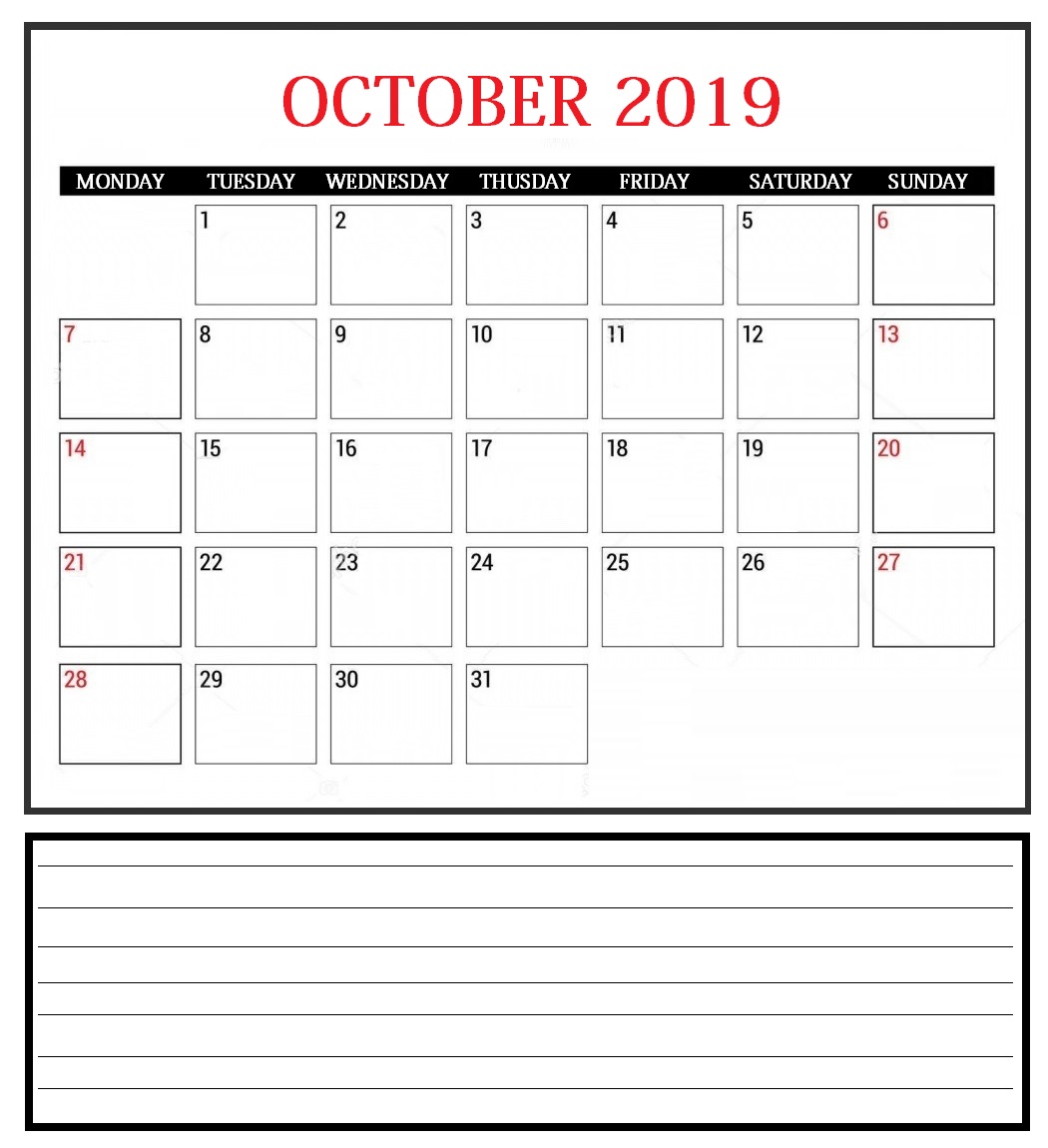 Personalized October 2019 Calendar