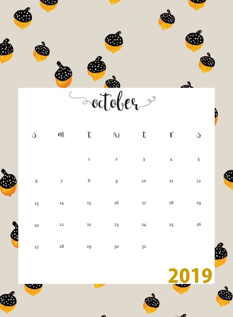 Print October 2019 Wall Calendar