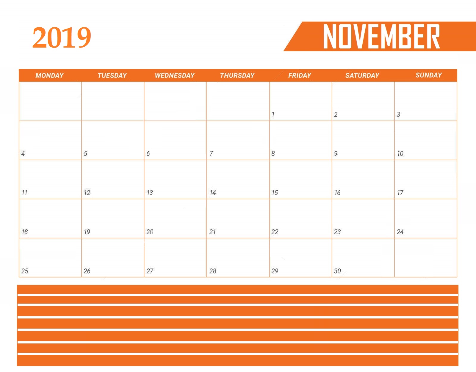 Printable November 2019 Desk Calendar