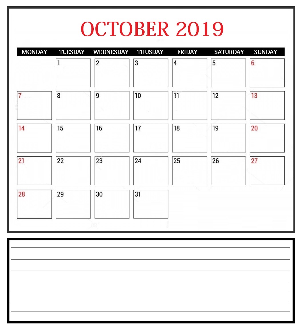 Printable October 2019 Blank Calendar