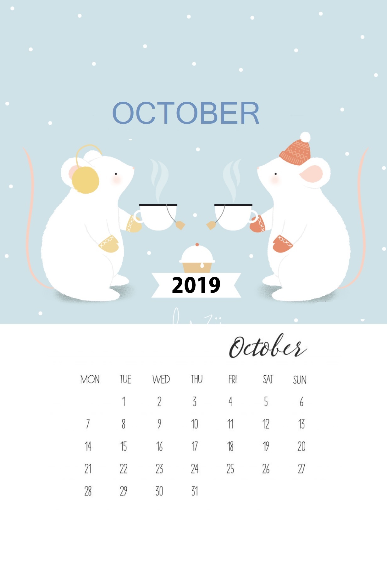 Printable October 2019 Wall Calendar