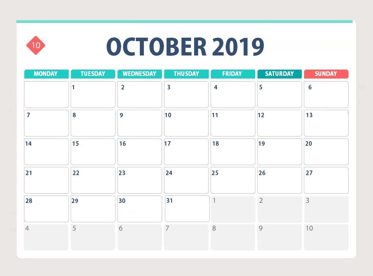 Unique October 2019 Desk Calendar