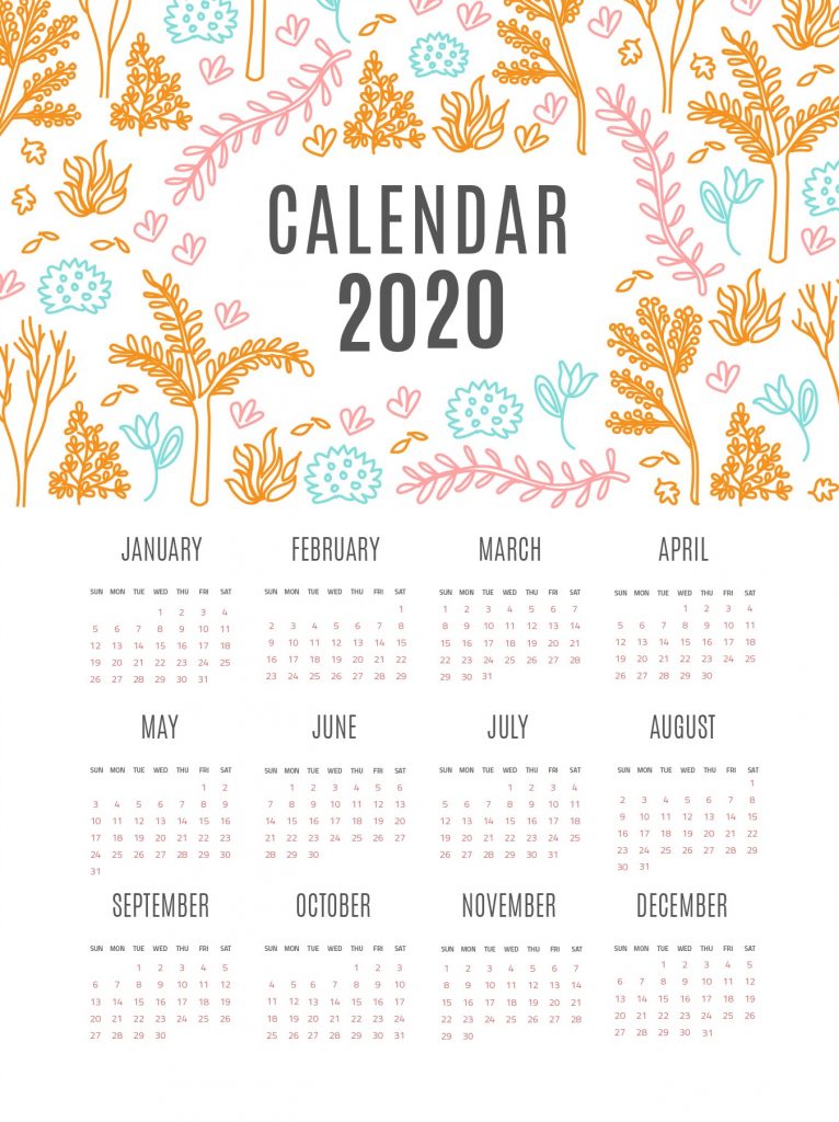 Free Yearly 2020 Calendar