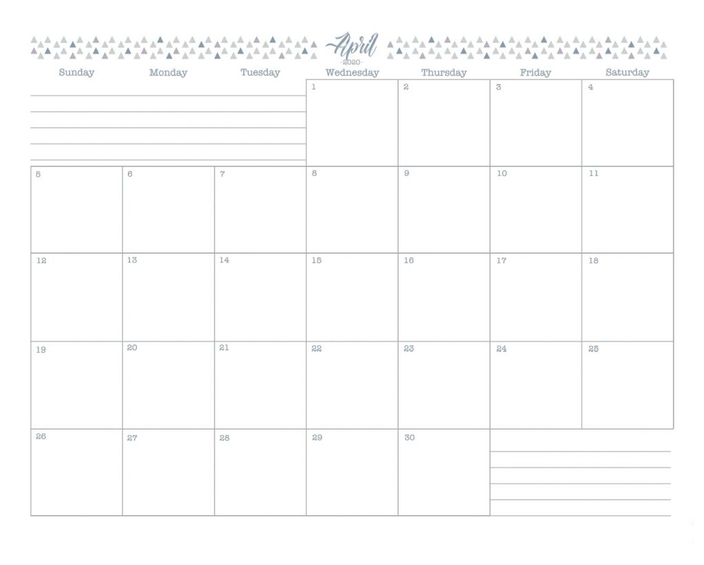 April 2020 Blank Calendar Template