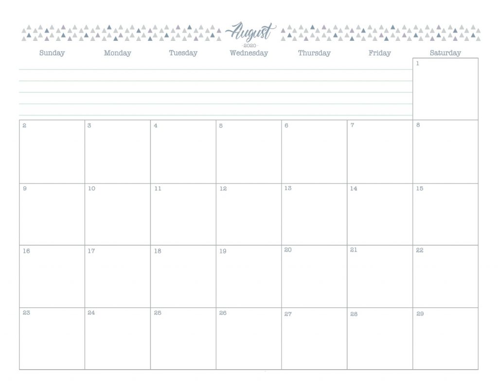 August 2020 Blank Calendar Template