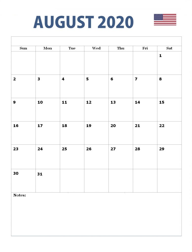 August 2020 USA Holidays Calendar