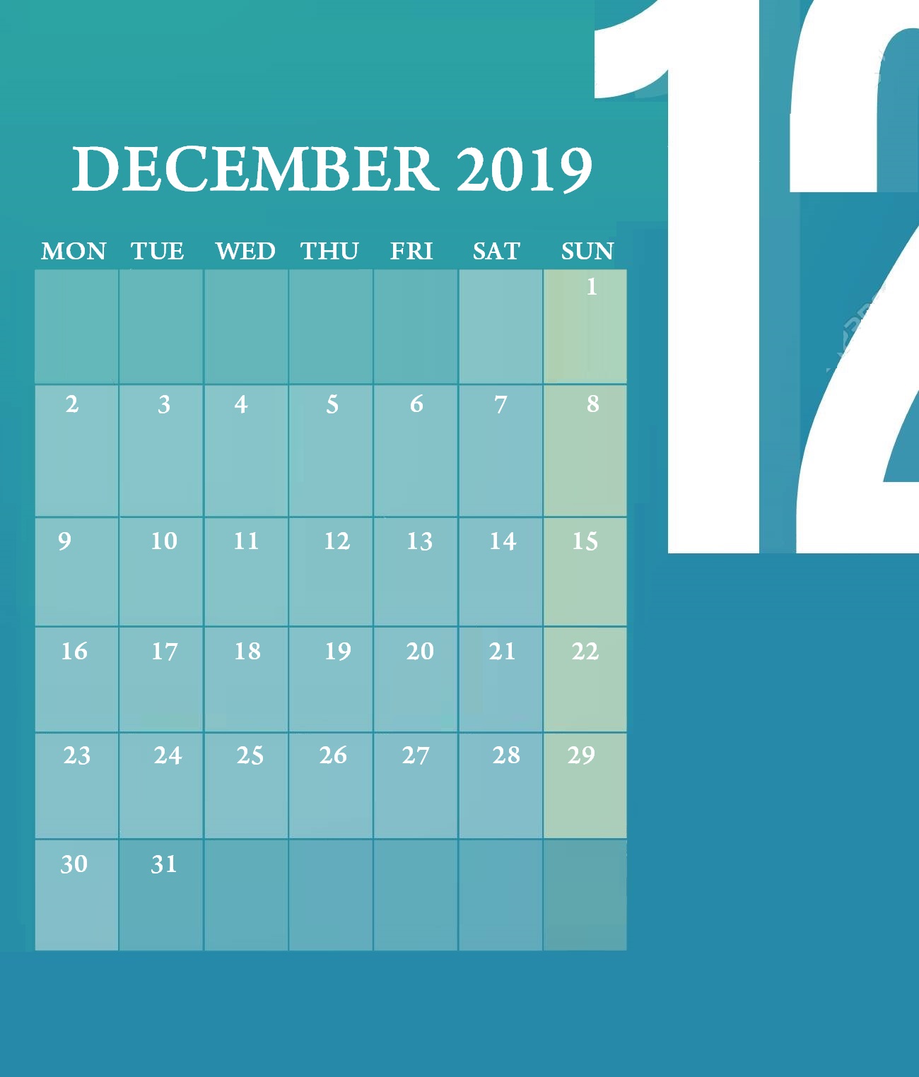 Beautiful December 2019 Desk Calendar