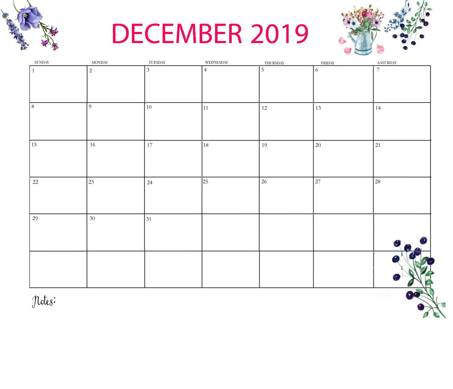 Best Floral December 2019 Calendar