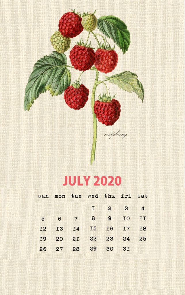 Botanical Fruit July 2020 Calendar