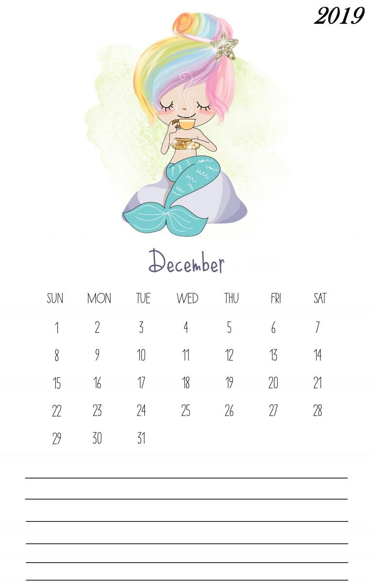 Cute December 2019 Calendar Template