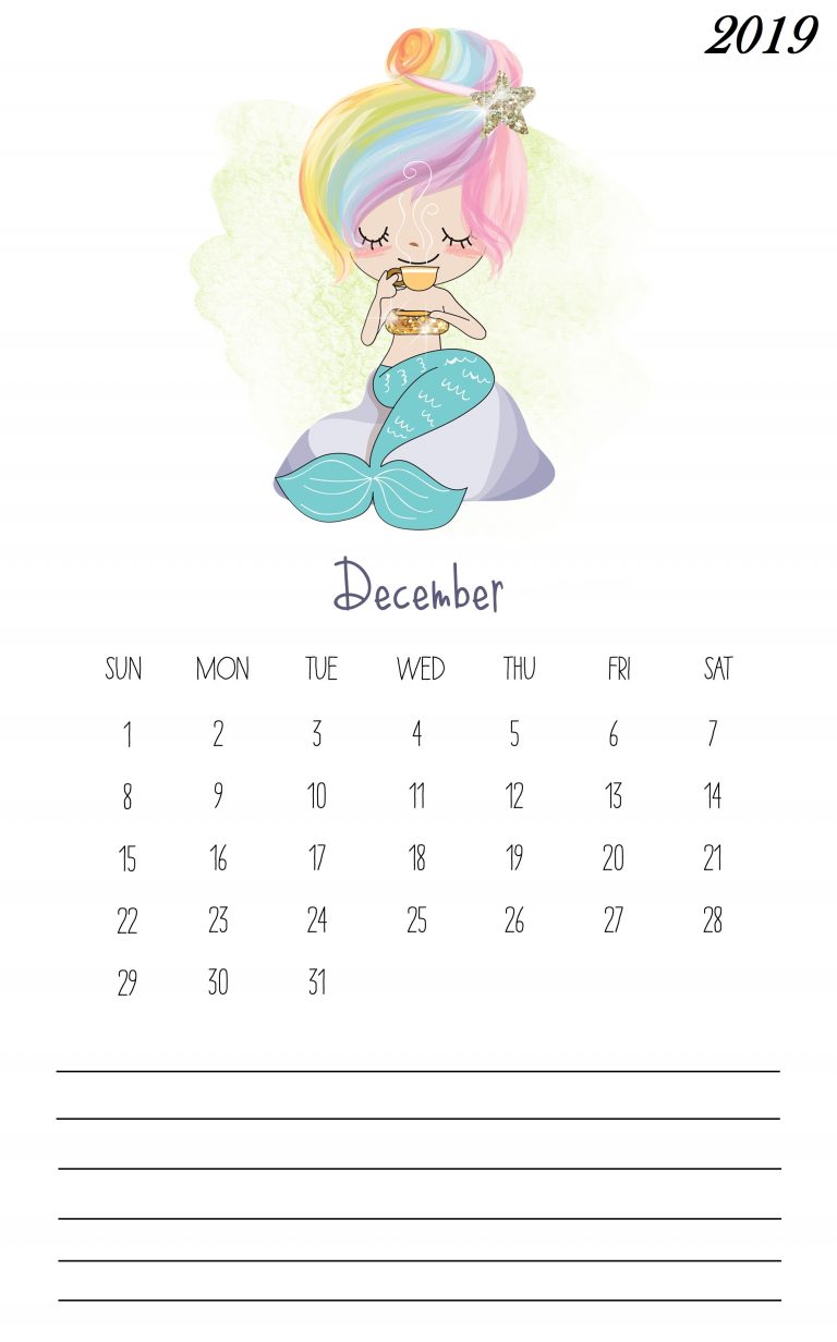 Cute December 2019 Wall Calendar