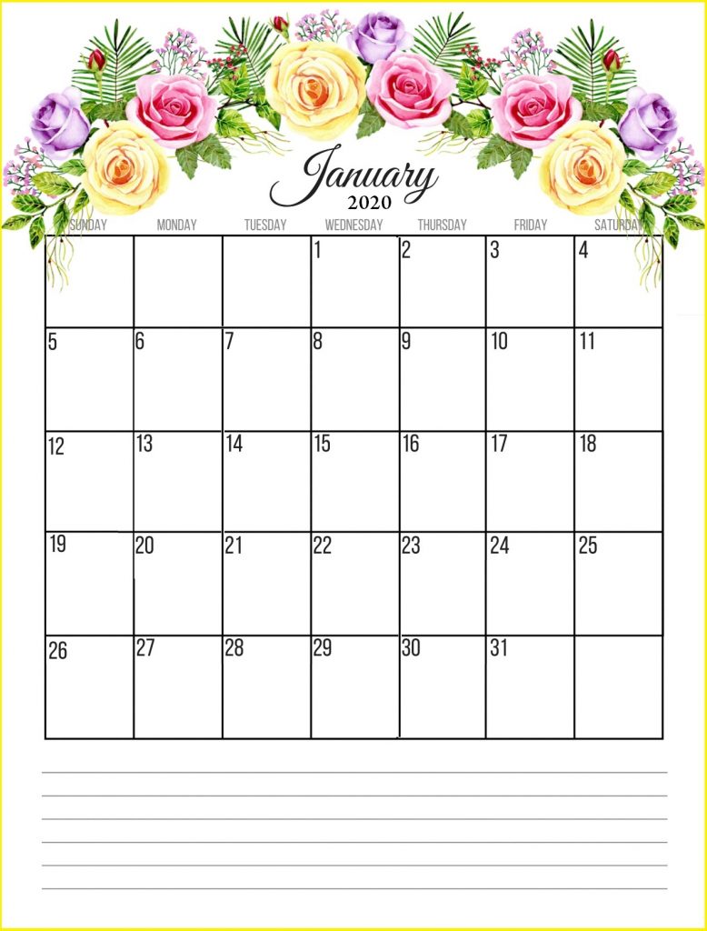 Cute January 2020 Desk Calendar