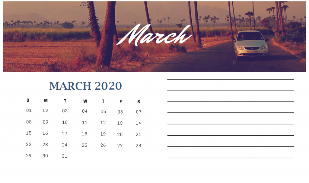 Cute March 2020 Calendar With Photo