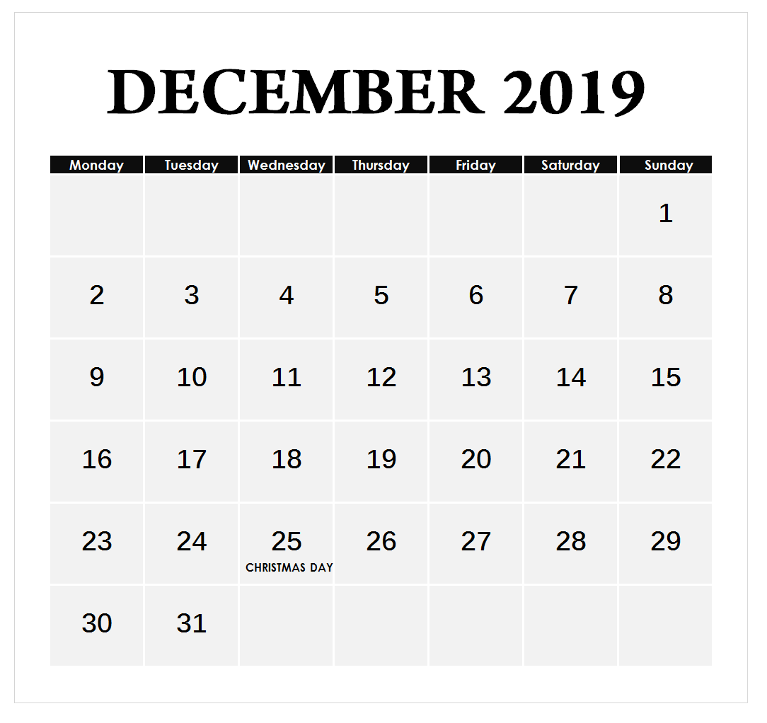 December 2019 Blank Planner Template
