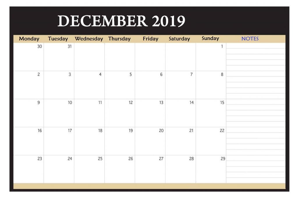 December 2019 Office Desk Calendar