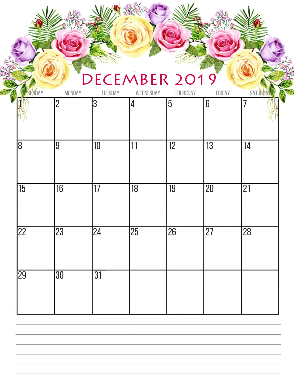 December 2019 Floral Calendar