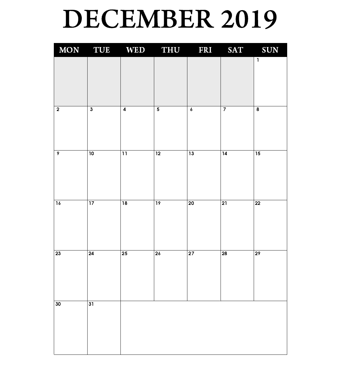 December 2019 Monthly Planner