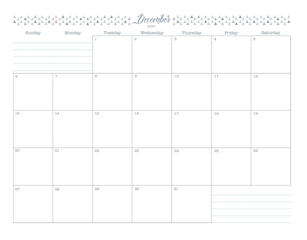 December 2020 Blank Calendar Template