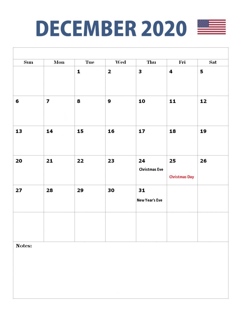 December 2020 USA Holidays Calendar
