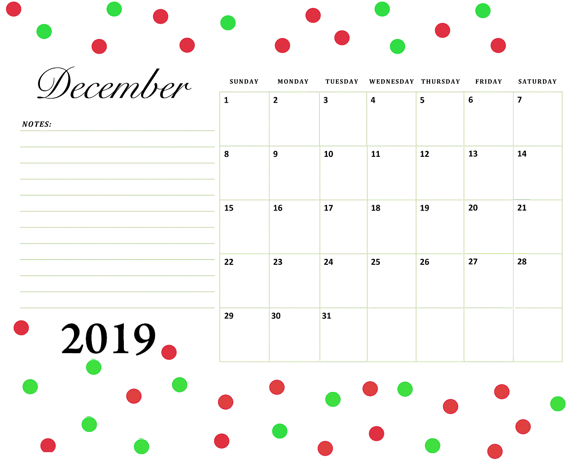 Download December 2019 Wall Calendar
