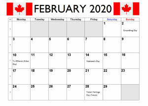 February 2020 Holidays Calendar