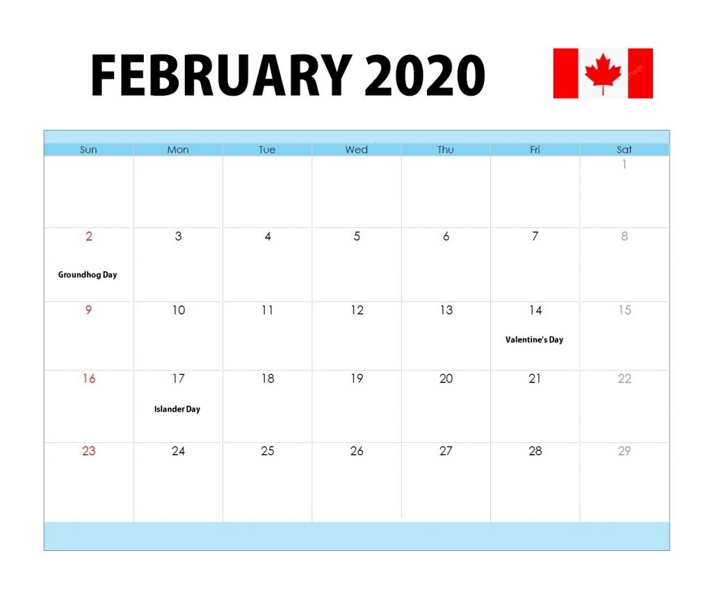 February 2020 Canada Holidays Calendar