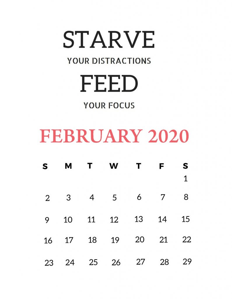 February 2020 Motivational Calendar