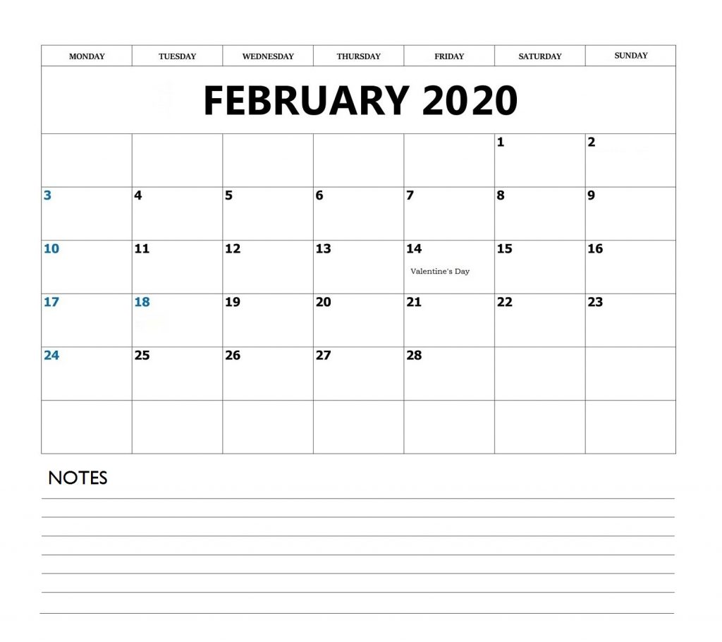 February 2020 Office Table Calendar