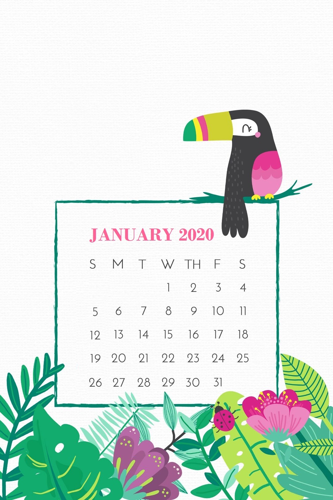 Floral January 2020 Calendar