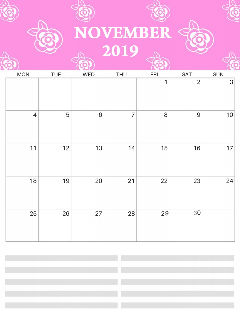 Free November 2019 Calendar Floral