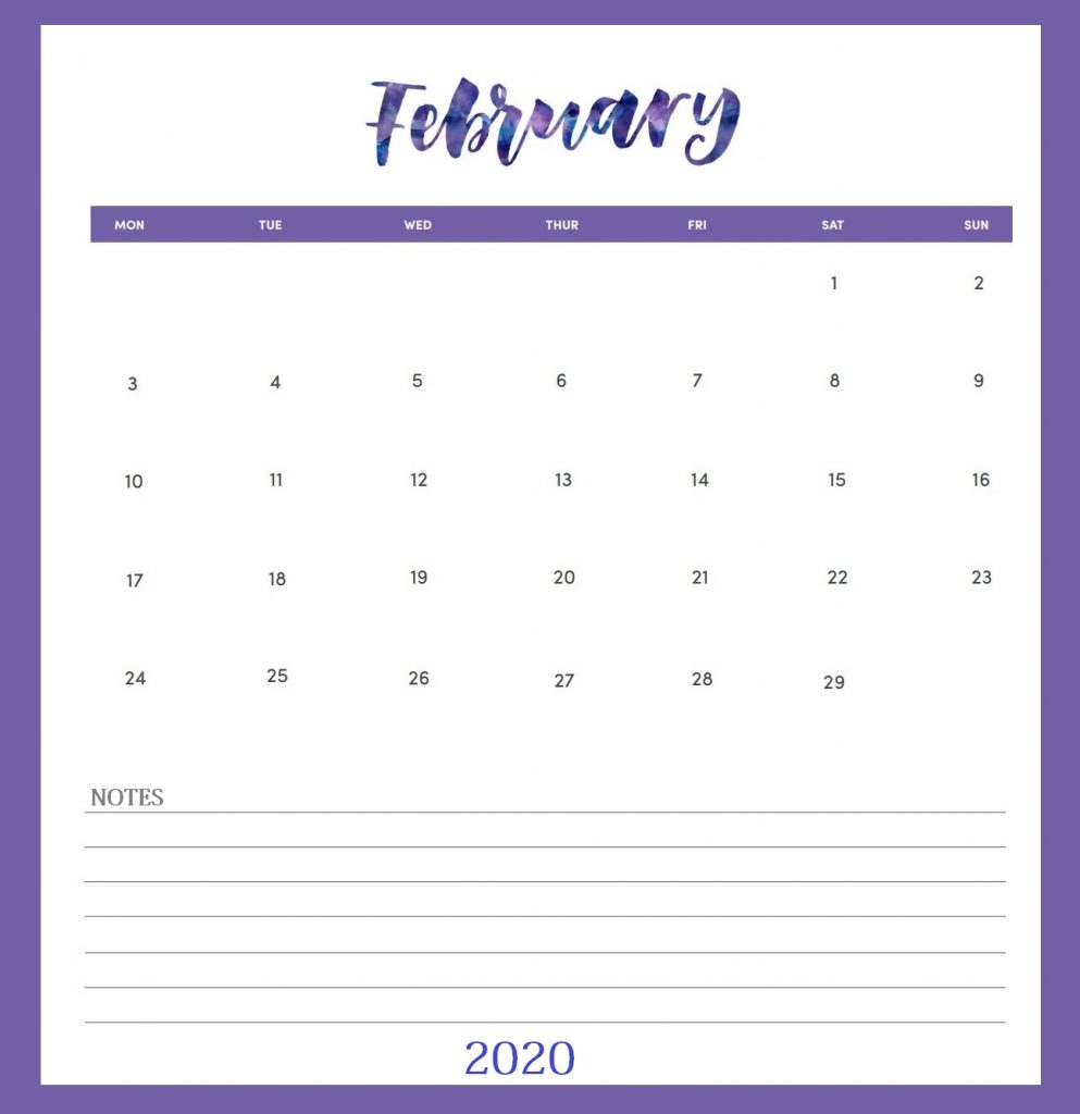 Hand Lettered February 2020 Calendar