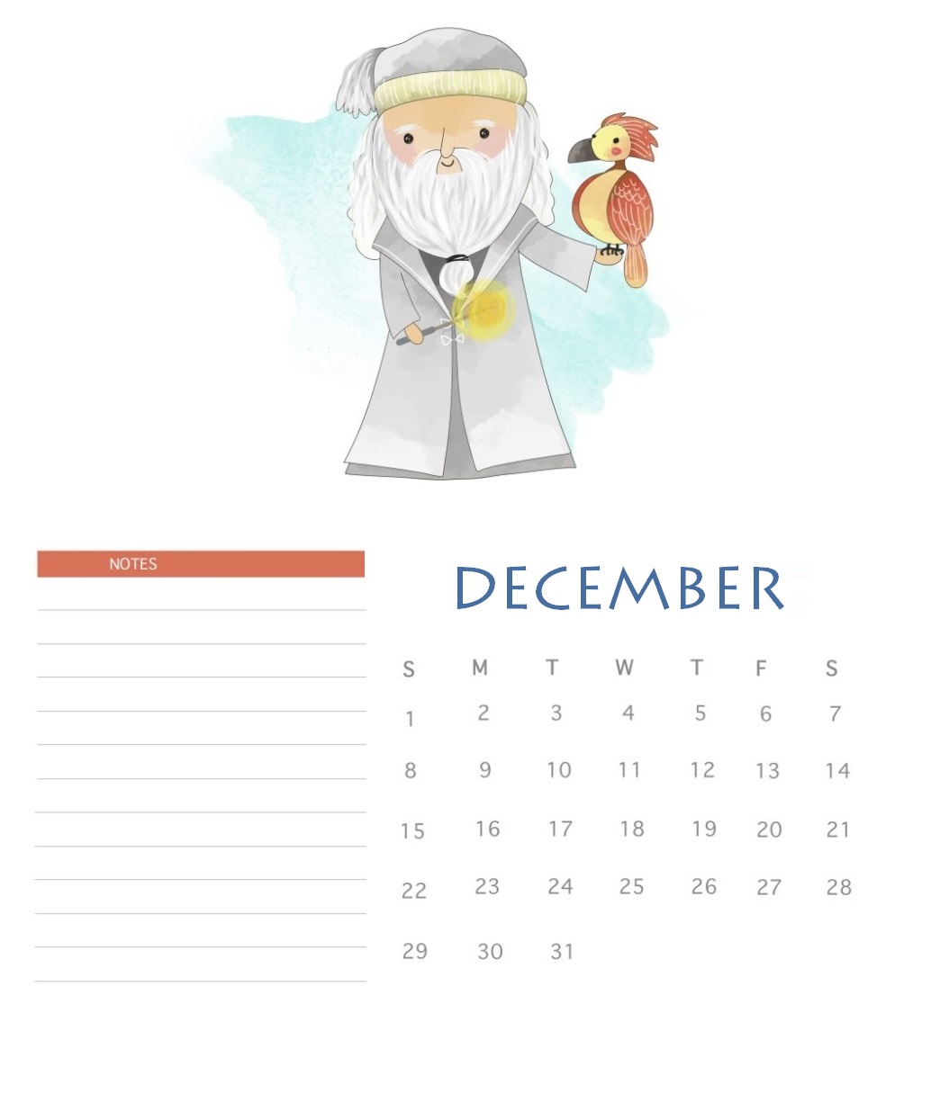 Harry Potter December 2019 Cute Calendar