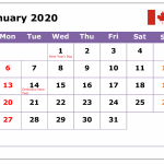 January 2020 Calendar With Canada Holidays