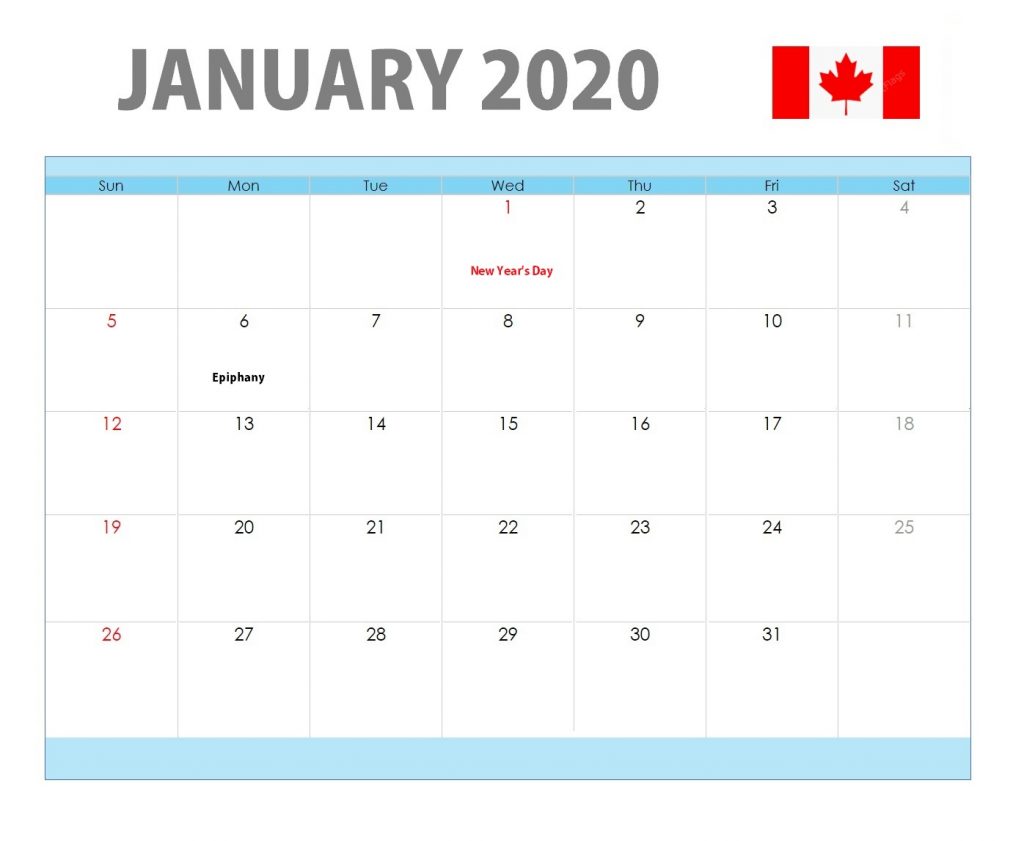 January 2020 Canada Holidays Calendar