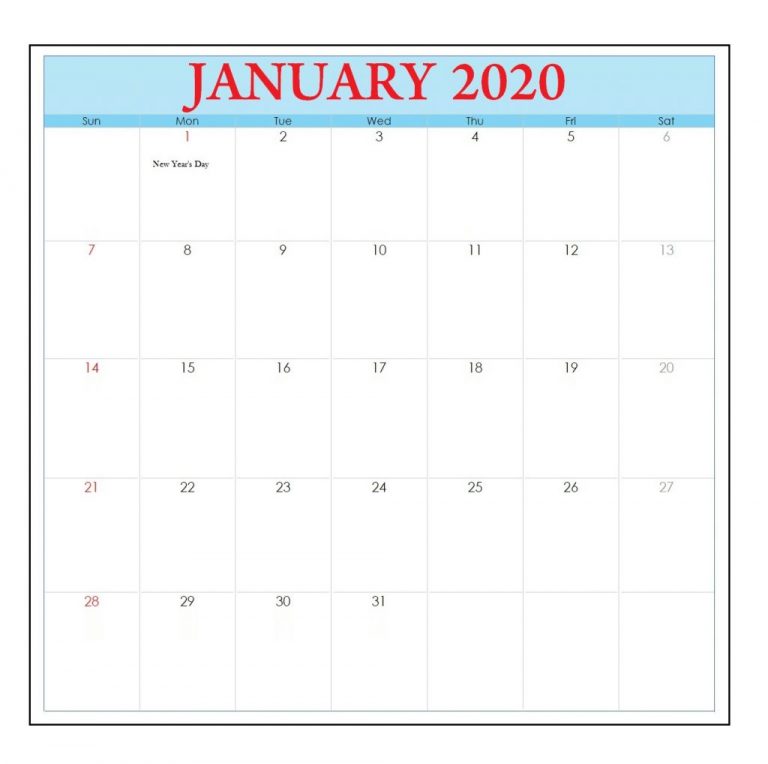 January 2020 Office Desk Calendar