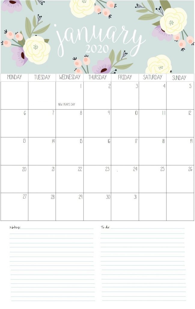 January 2020 Desk Monthly Planner