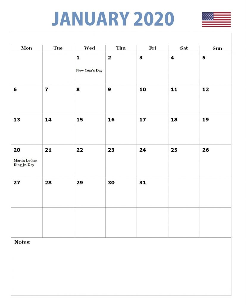 January 2020 USA Holidays Calendar