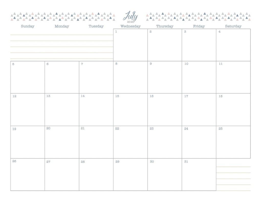 July 2020 Blank Calendar Template