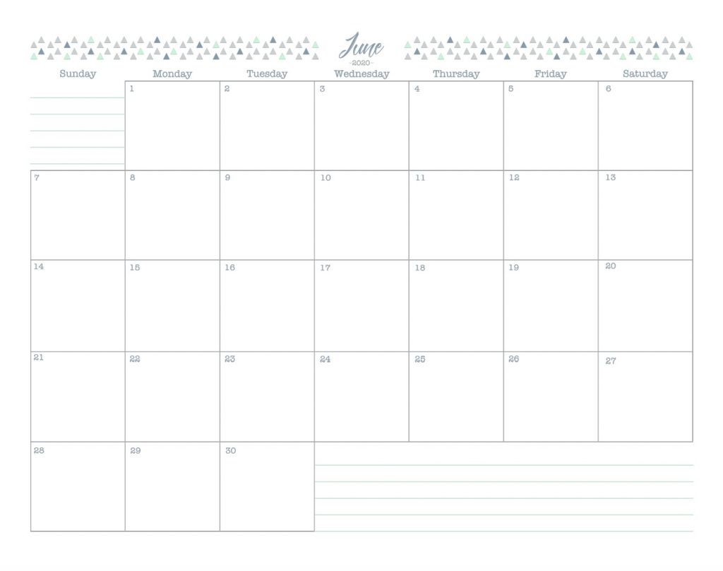 June 2020 Blank Calendar Template